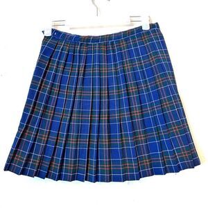 Catholic School Skirt Circa 1950’s Vintage Pleated A-Line Blue Plaid Skirt  Size